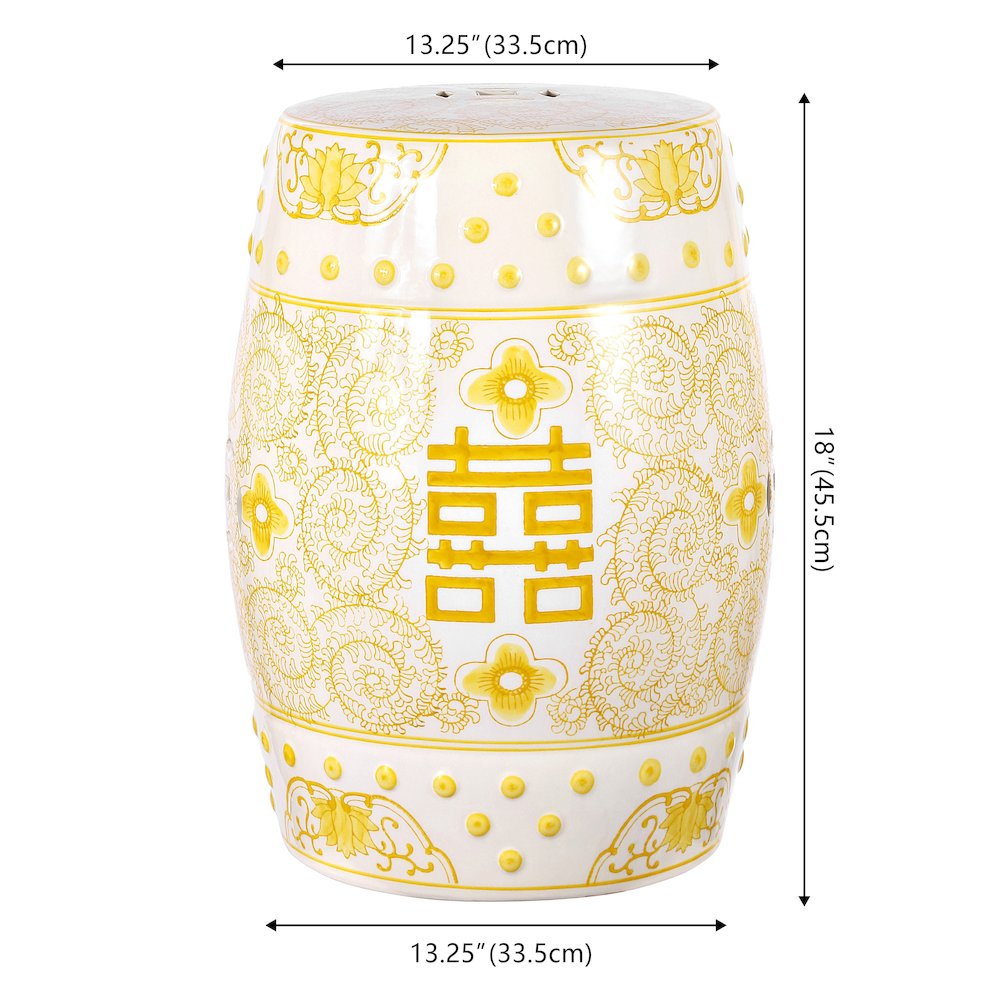 Double Chinoiserie Ceramic Drum Garden Stool. Picture 3