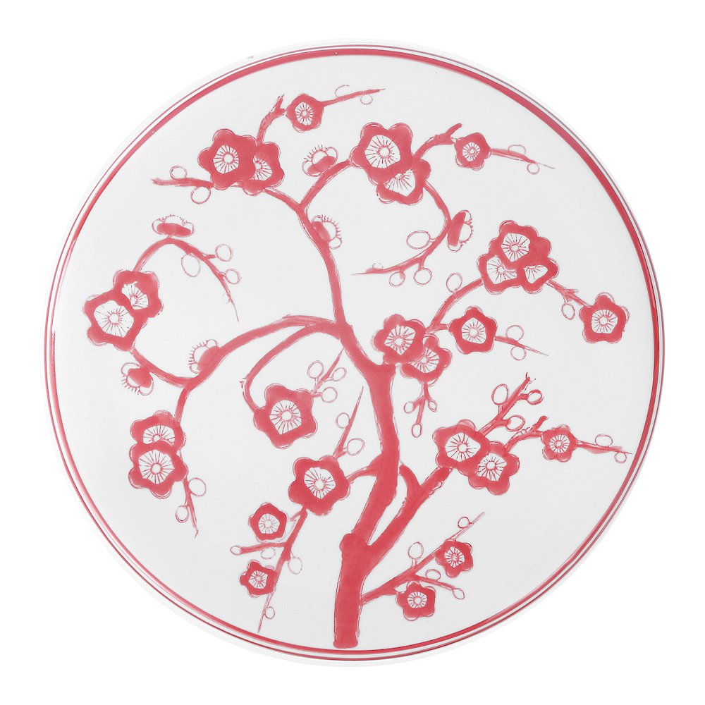 Cherry Blossom 18" Red and White Chinoiserie Floral Ceramic Garden Stool. Picture 2