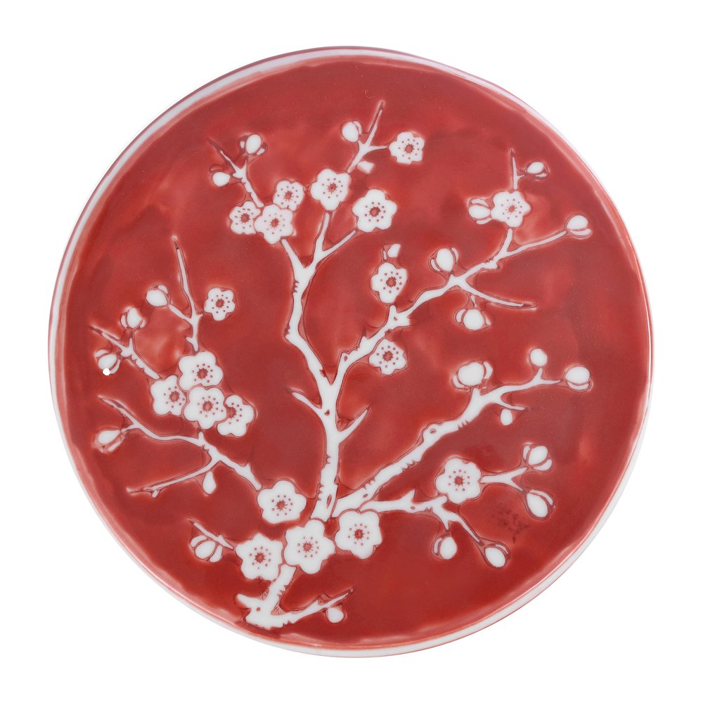 Cherry Blossom Classic 17.75" Red and White Ceramic Garden Stool. Picture 2