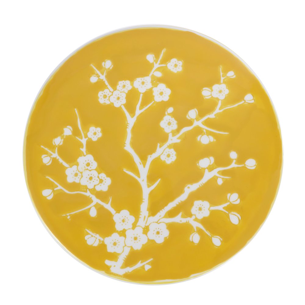 Cherry Blossom Classic 17.75" Yellow and White Ceramic Garden Stool. Picture 2