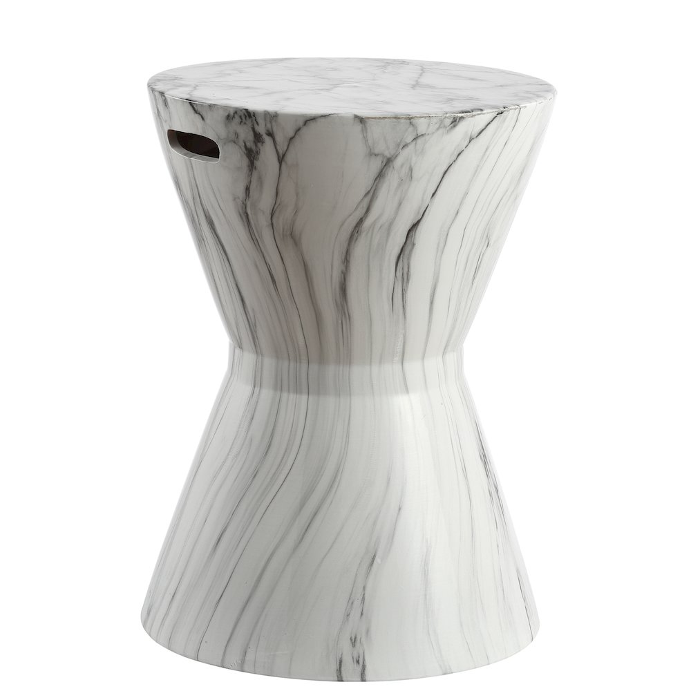 African Drum 17.25" White Marble Finish Floral Chinoiserie Ceramic Drum Garden. Picture 3