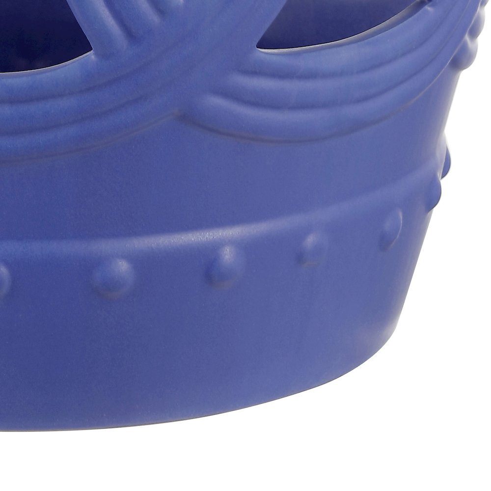 Lucky Coins 16" Matte Blue Ceramic Cutout Interlocking Rings Drum Garden Stool. Picture 3