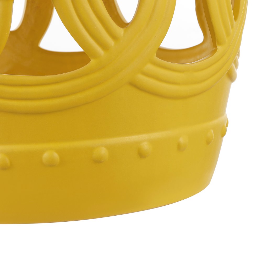 Lucky Coins 16" Matte Yellow Ceramic Cutout Interlocking Rings Drum Garden Stool. Picture 3