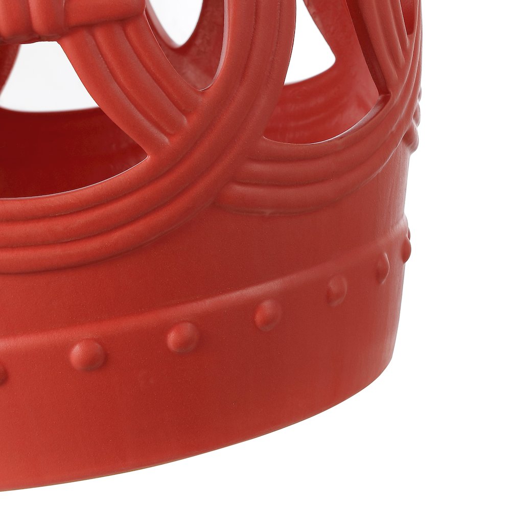 Lucky Coins 16" Matte Coral Ceramic Cutout Interlocking Rings Drum Garden Stool. Picture 3
