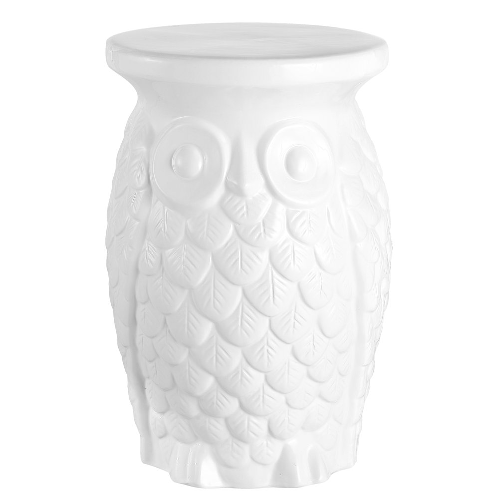 Groovy Owl 17.5" Traditional White Floral Chinoiserie Ceramic Drum Garden Stool. Picture 3