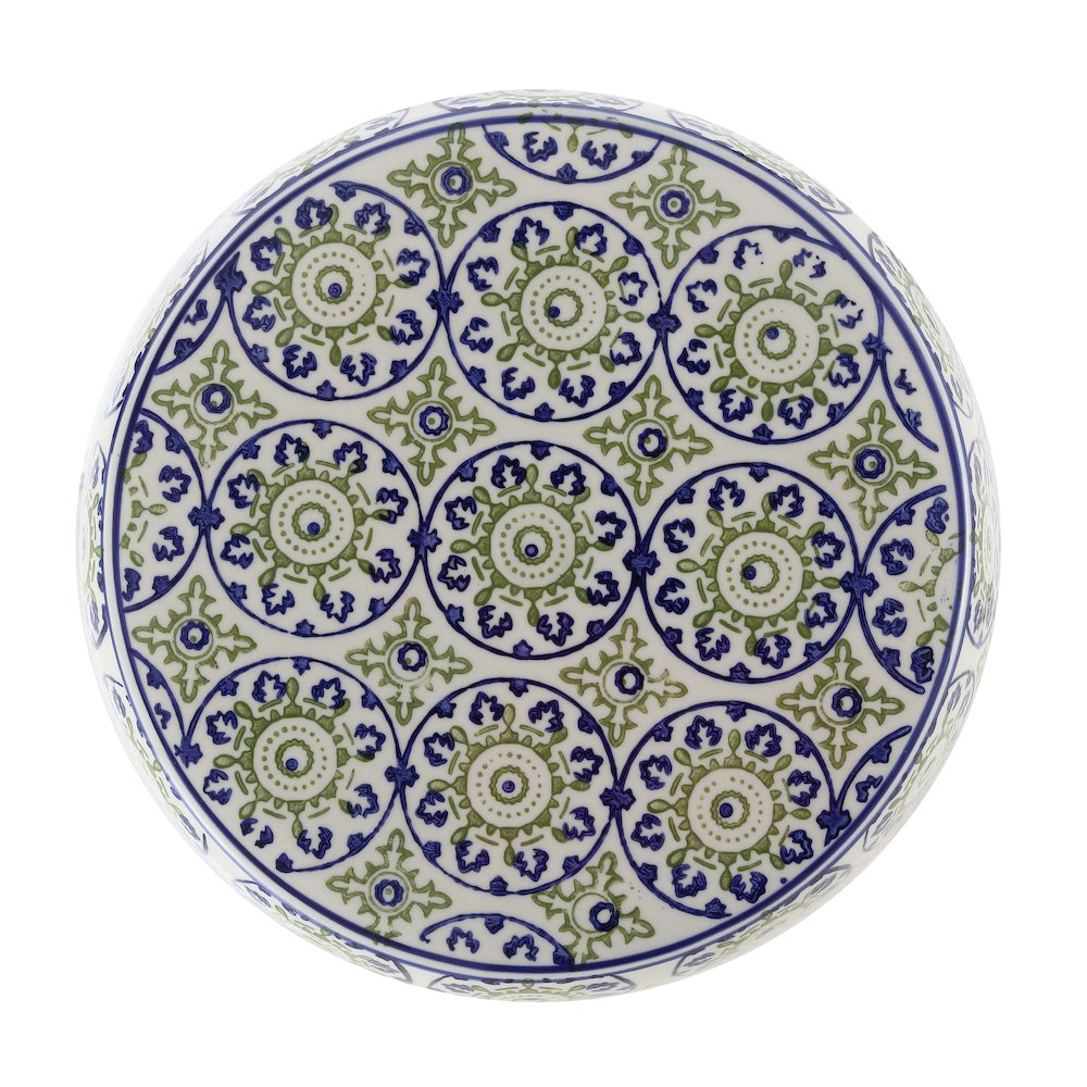 Lula 17.25" Blue and Green Floral Chinoiserie Ceramic Drum Garden Stool. Picture 2