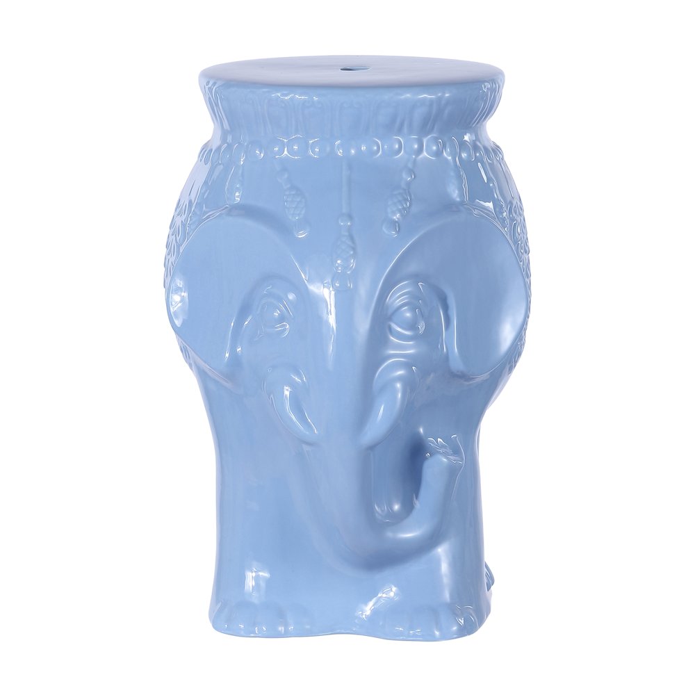 Orla 18.5" Global Blue Glazed Ceramic Elephant Garden Stool. Picture 1