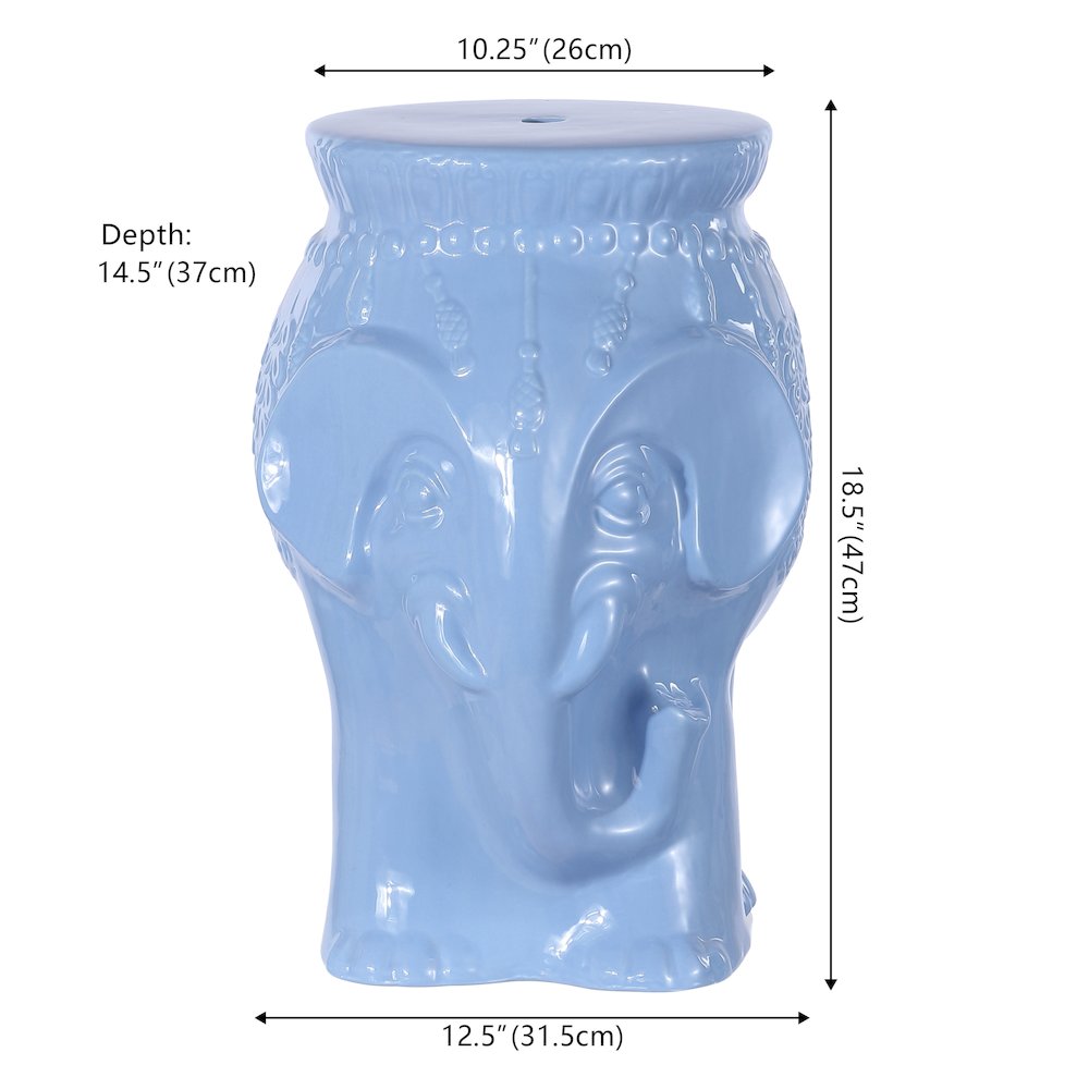 Orla 18.5" Global Blue Glazed Ceramic Elephant Garden Stool. Picture 3