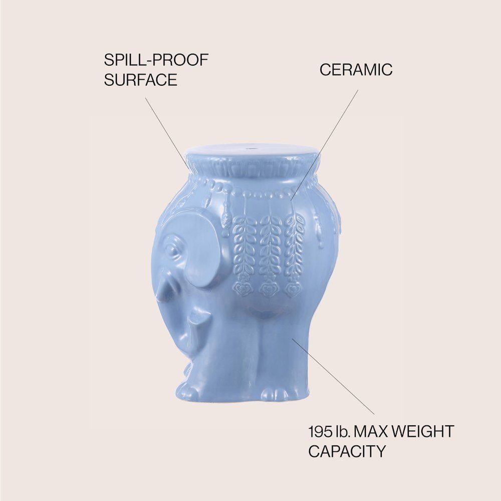 Orla 18.5" Global Blue Glazed Ceramic Elephant Garden Stool. Picture 4