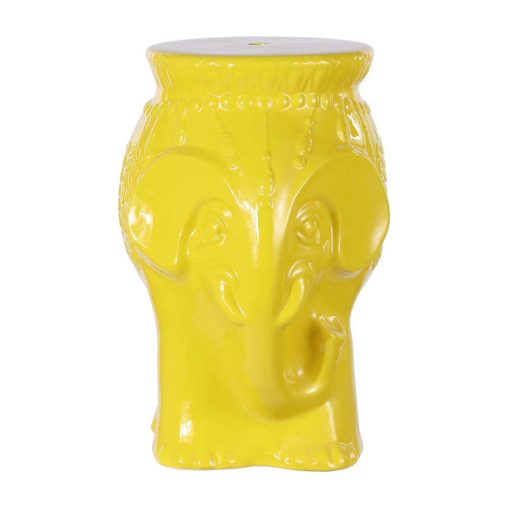 Orla 18.5" Global Yellow Glazed Ceramic Elephant Garden Stool. Picture 1