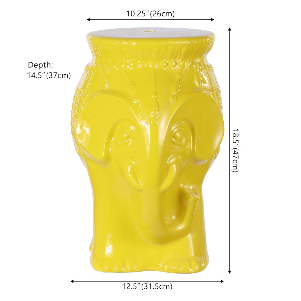 Orla 18.5" Global Yellow Glazed Ceramic Elephant Garden Stool. Picture 3