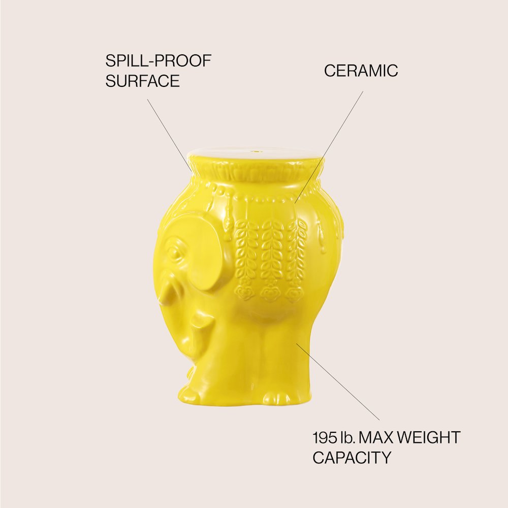 Orla 18.5" Global Yellow Glazed Ceramic Elephant Garden Stool. Picture 4