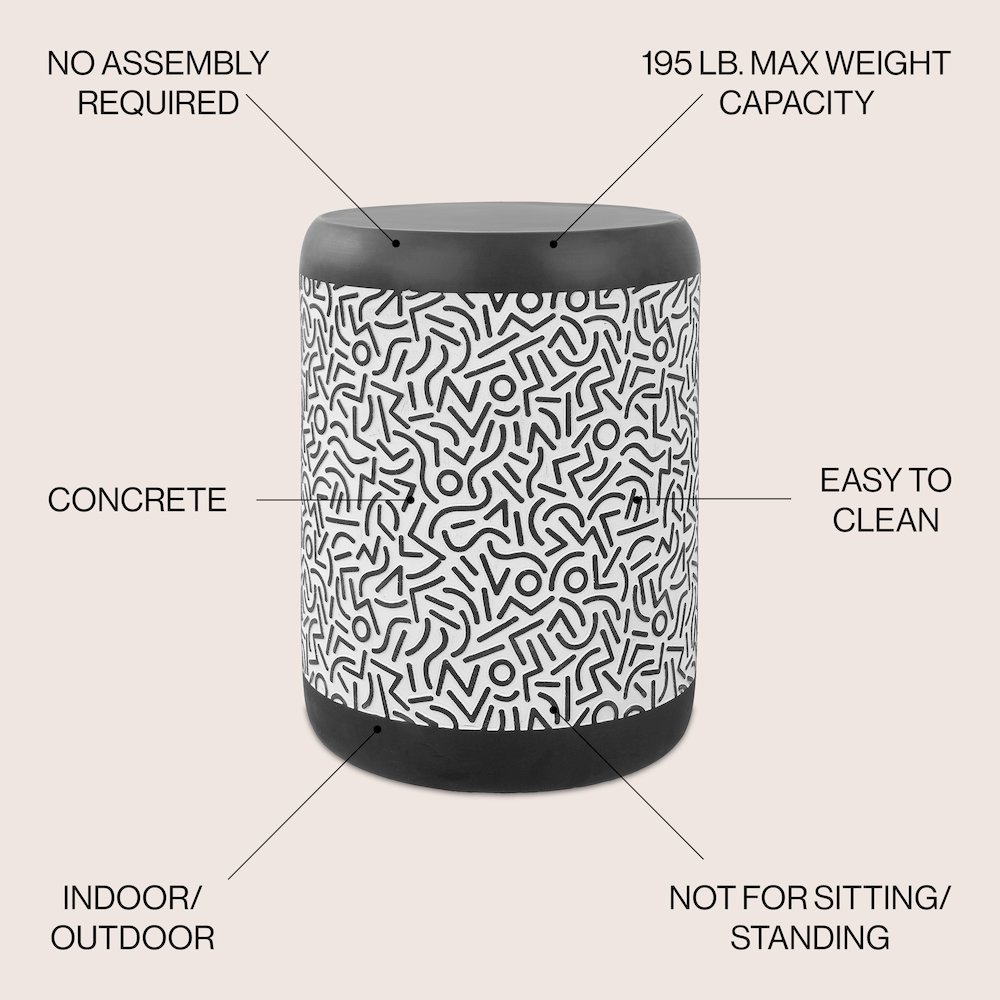 Indi 17.75" Modern Geometric Black and White Concrete Drum Garden Stool. Picture 1