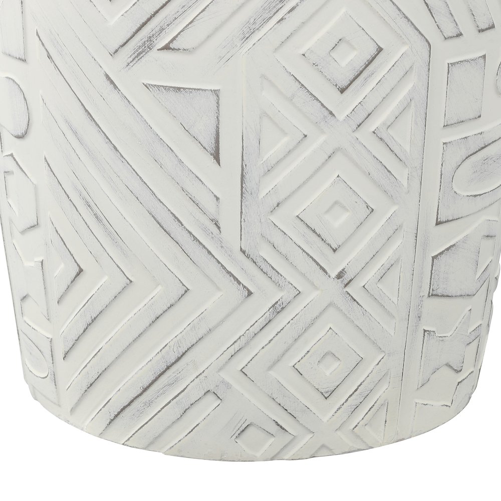 Rafi 17.75" Southwestern Distressed Cream Concrete Geometric Garden Stool. Picture 4
