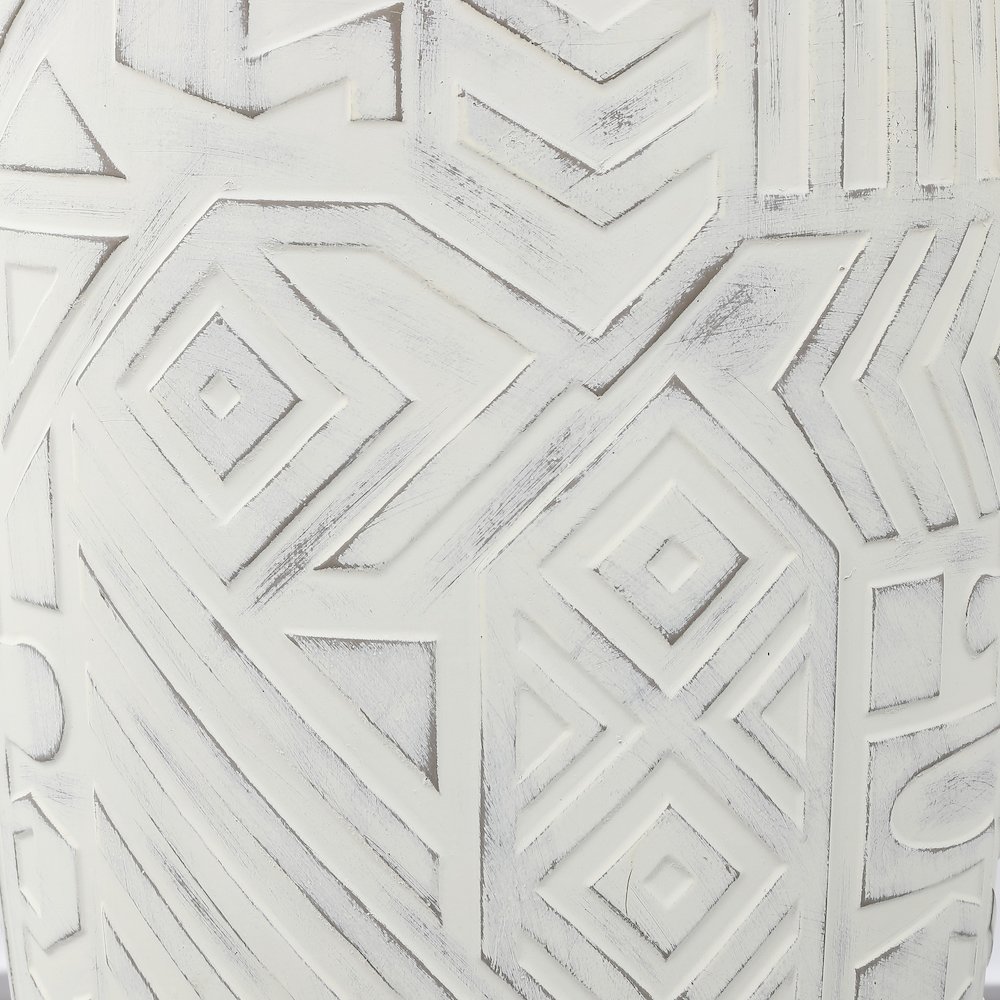 Rafi 17.75" Southwestern Distressed Cream Concrete Geometric Garden Stool. Picture 5