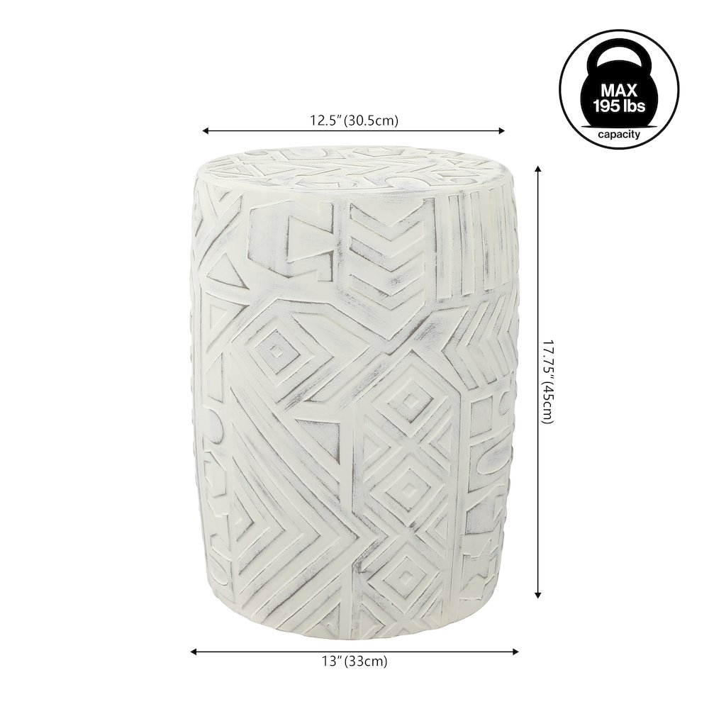 Rafi 17.75" Southwestern Distressed Cream Concrete Geometric Garden Stool. Picture 2