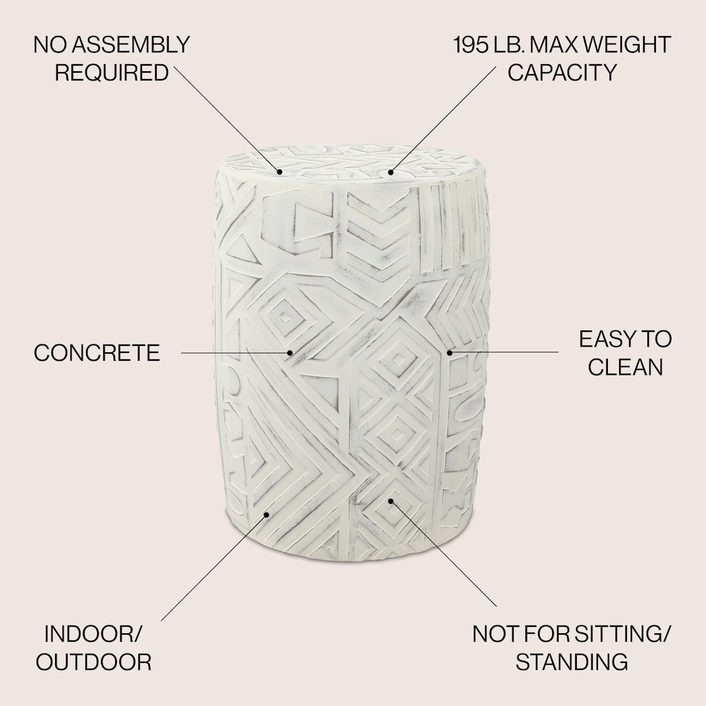 Rafi 17.75" Southwestern Distressed Cream Concrete Geometric Garden Stool. Picture 1