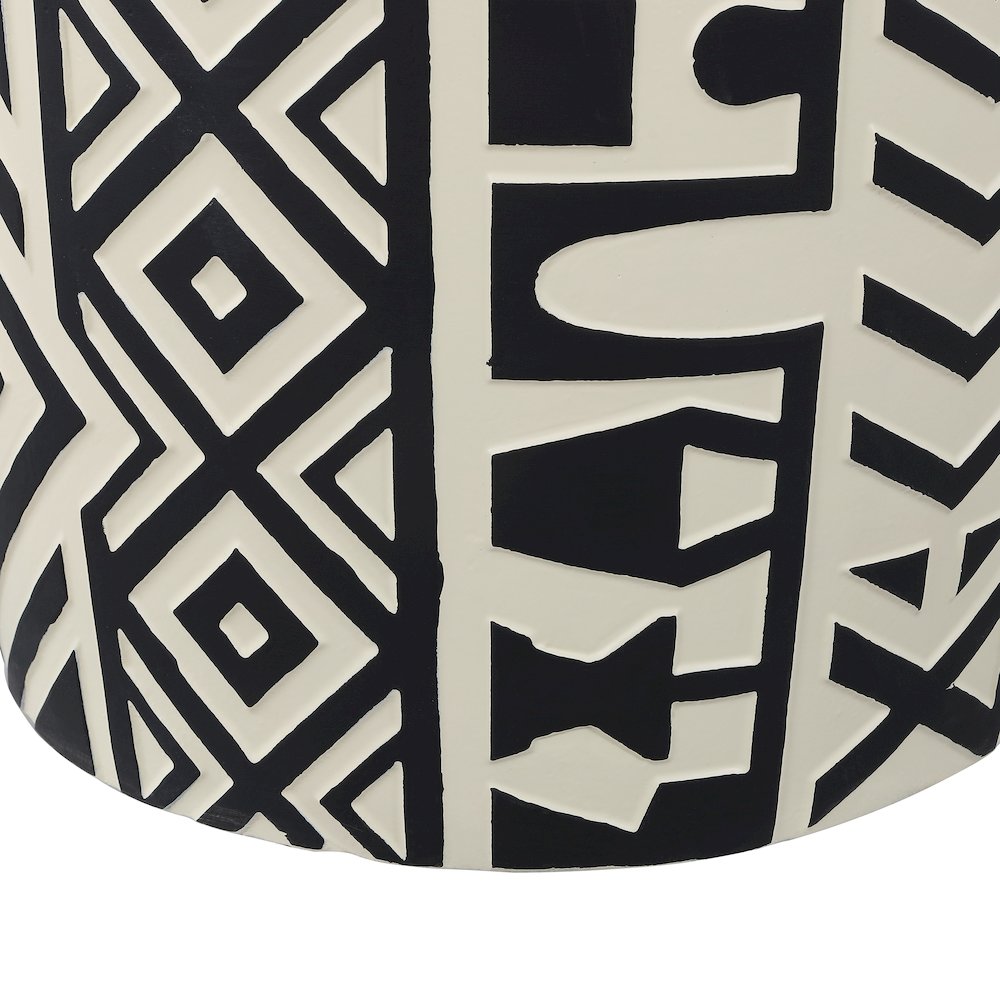 Rafi 17.75" Southwestern Distressed Black/Cream Concrete Geometric Garden Stool. Picture 4