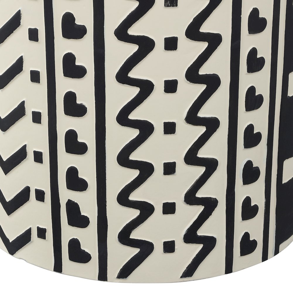 Yoli Bohemian 18" Black and Cream Geometric Concrete Outdoor Garden Stool with. Picture 4