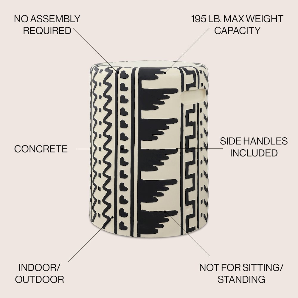 Yoli Bohemian 18" Black and Cream Geometric Concrete Outdoor Garden Stool with. Picture 1