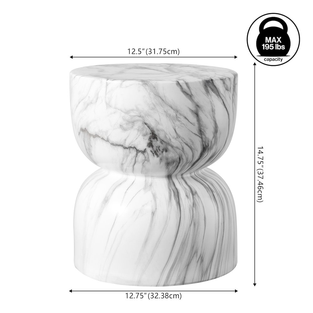 Zakhai Modern 14.75" White/Gray Faux Marble Ceramic Indoor/Outdoor Garden Stool. Picture 2