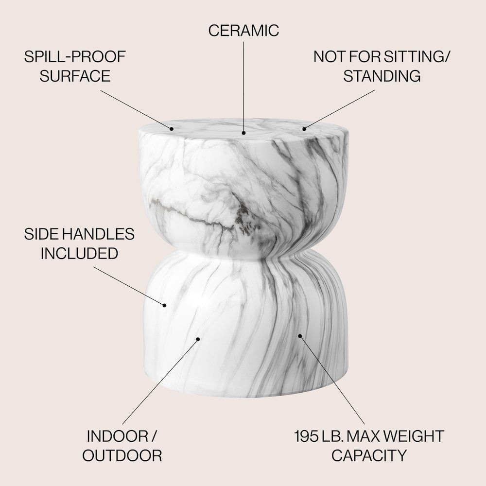Zakhai Modern 14.75" White/Gray Faux Marble Ceramic Indoor/Outdoor Garden Stool. Picture 1