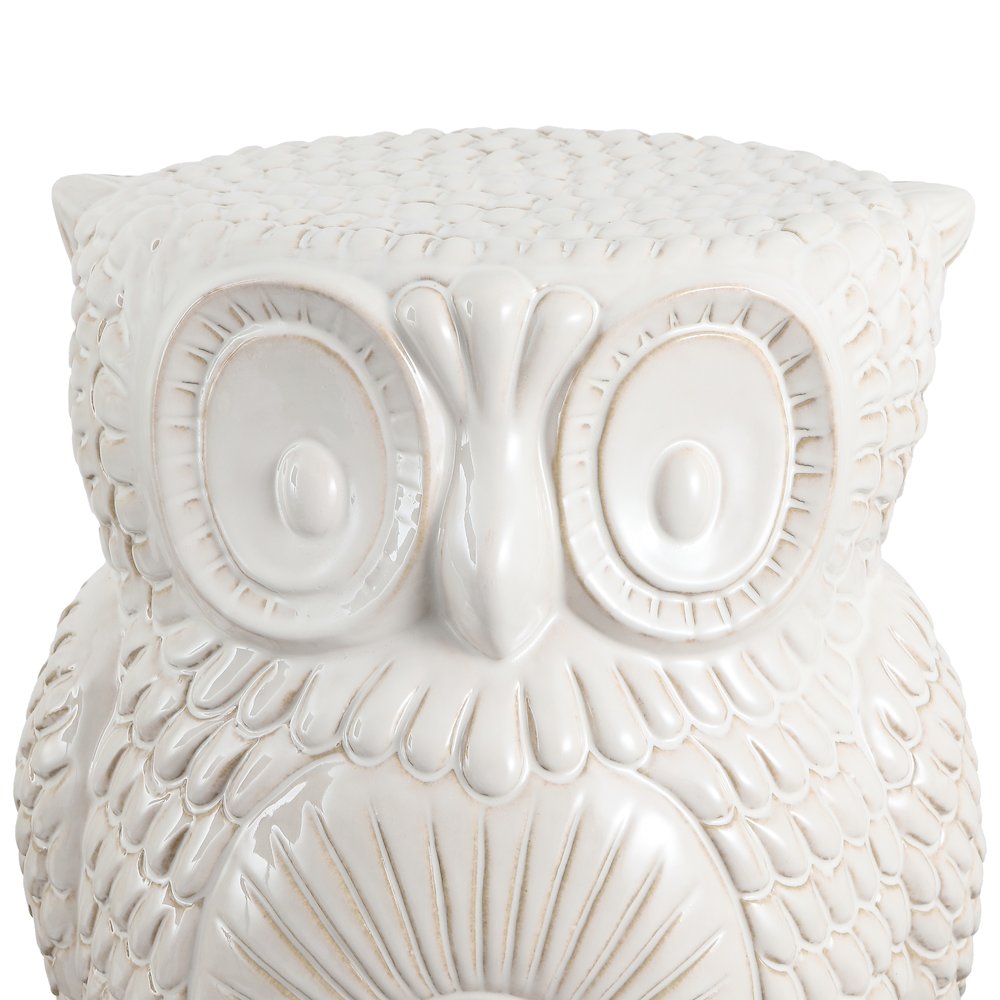 Millie 17.5" Cottage White Ceramic Owl Garden Stool. Picture 5
