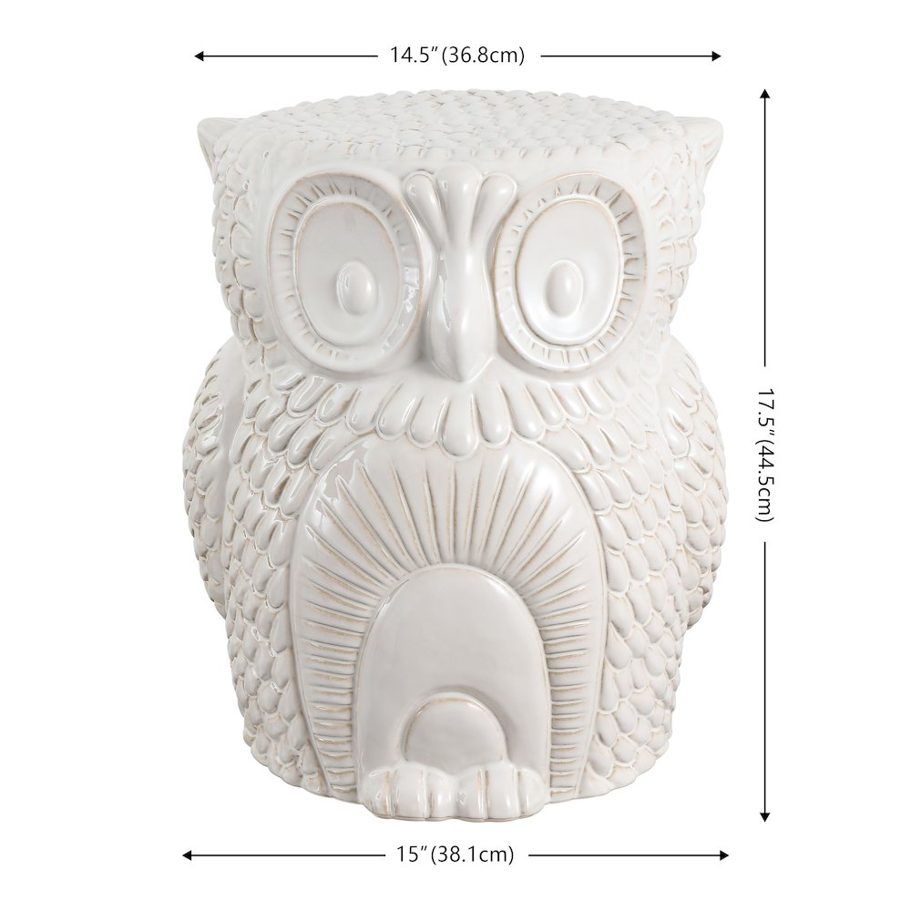 Millie 17.5" Cottage White Ceramic Owl Garden Stool. Picture 4