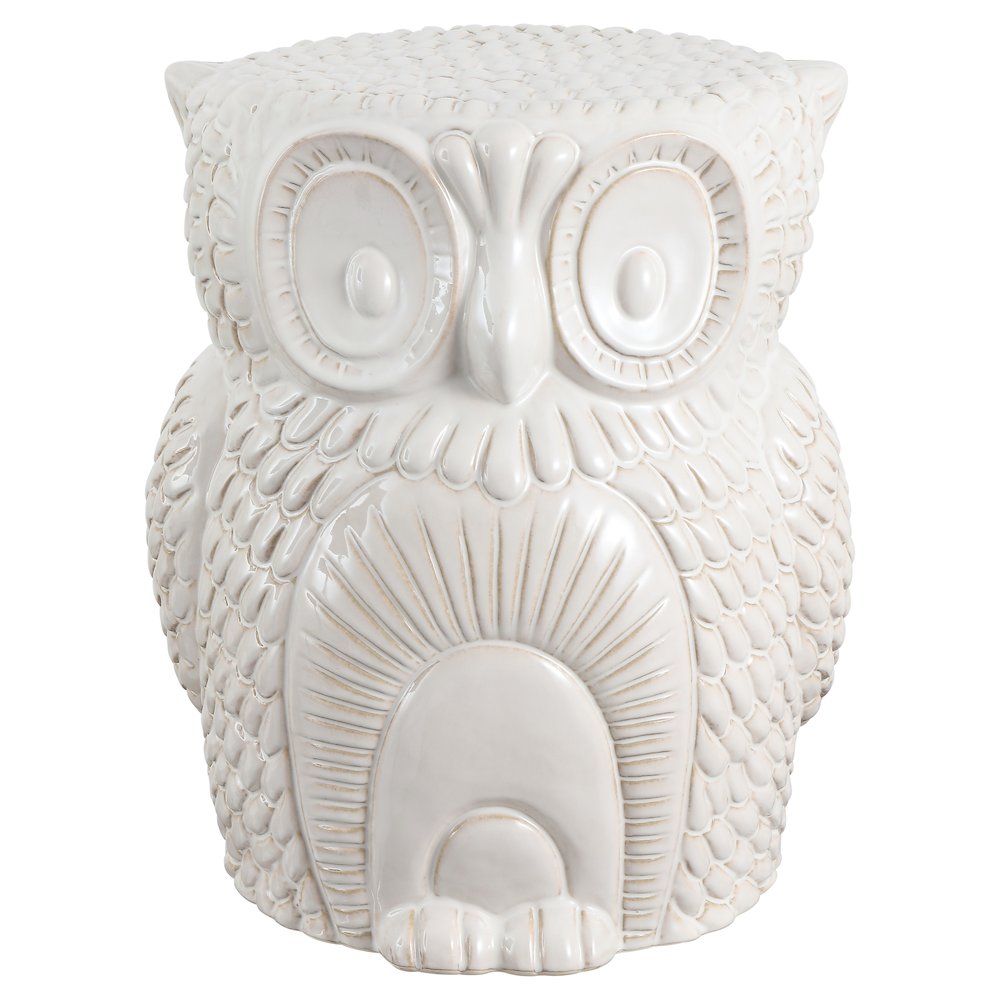 Millie 17.5" Cottage White Ceramic Owl Garden Stool. Picture 1