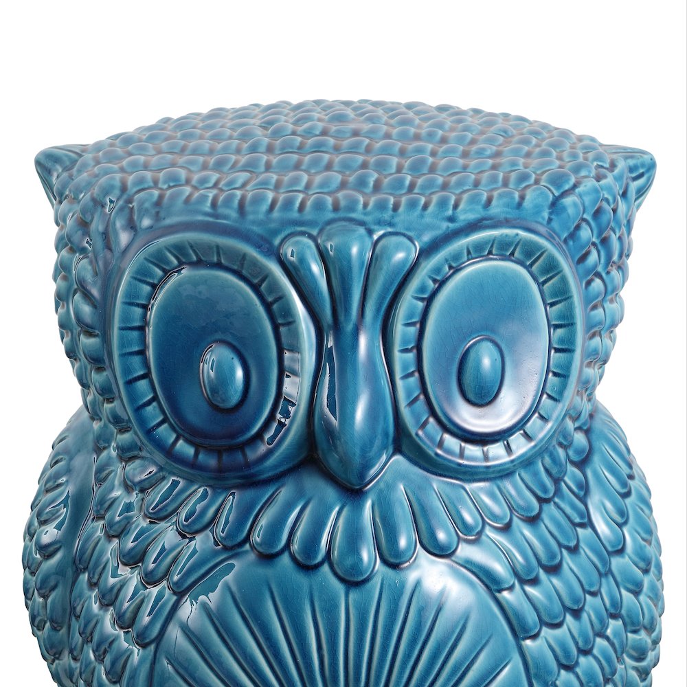 Millie 17.5" Cottage Blue Cracks Ceramic Owl Garden Stool. Picture 5