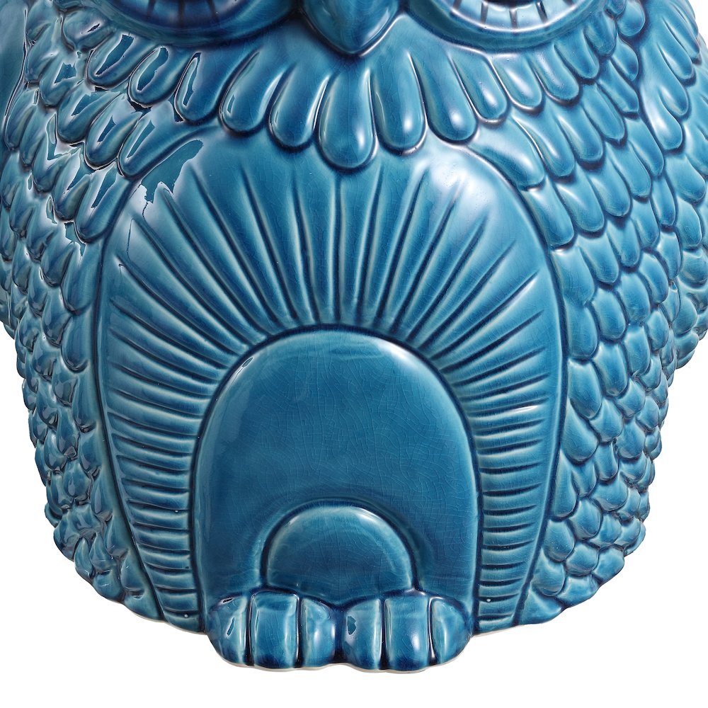 Millie 17.5" Cottage Blue Cracks Ceramic Owl Garden Stool. Picture 6