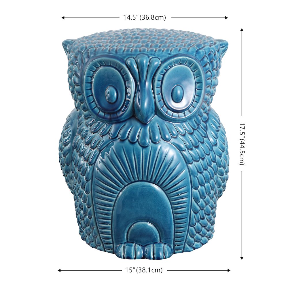 Millie 17.5" Cottage Blue Cracks Ceramic Owl Garden Stool. Picture 4