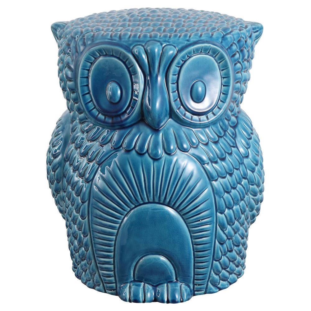 Millie 17.5" Cottage Blue Cracks Ceramic Owl Garden Stool. Picture 1