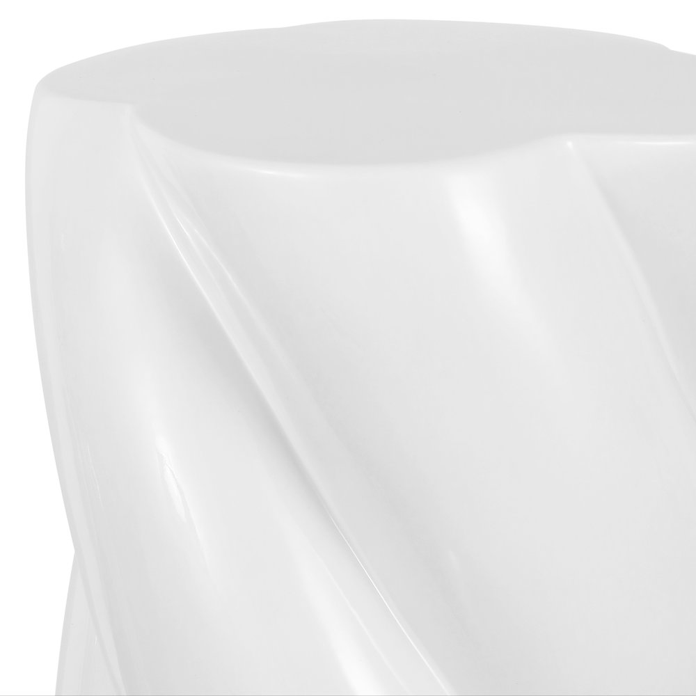 Yves 17.5" Glossy Off-White Ceramic Twisted Garden Stool - Indoor/Outdoor. Picture 5
