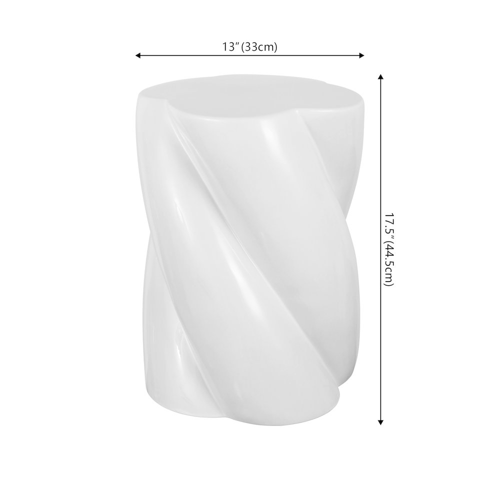 Yves 17.5" Glossy Off-White Ceramic Twisted Garden Stool - Indoor/Outdoor. Picture 4