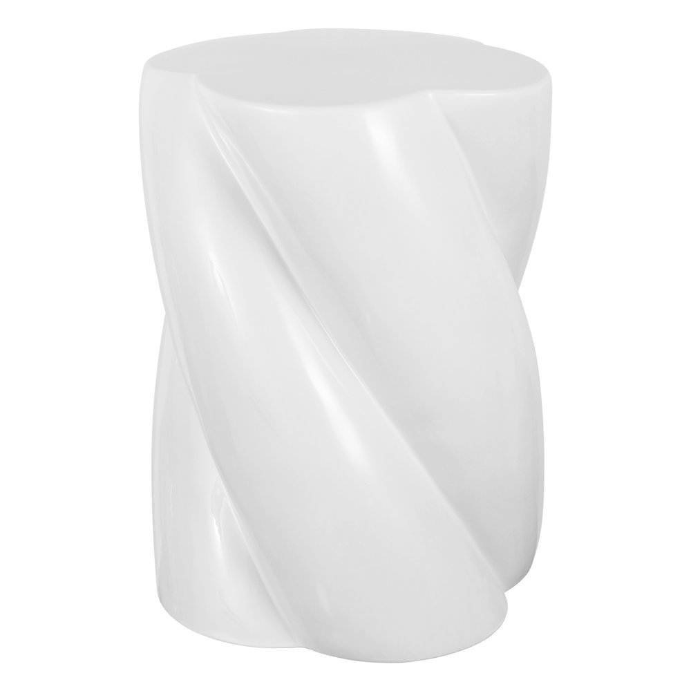 Yves 17.5" Glossy Off-White Ceramic Twisted Garden Stool - Indoor/Outdoor. Picture 1