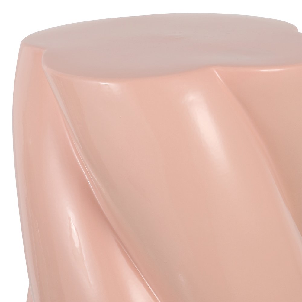 Yves 17.5" Glossy Pink Ceramic Twisted Garden Stool - Indoor/Outdoor Accent. Picture 5