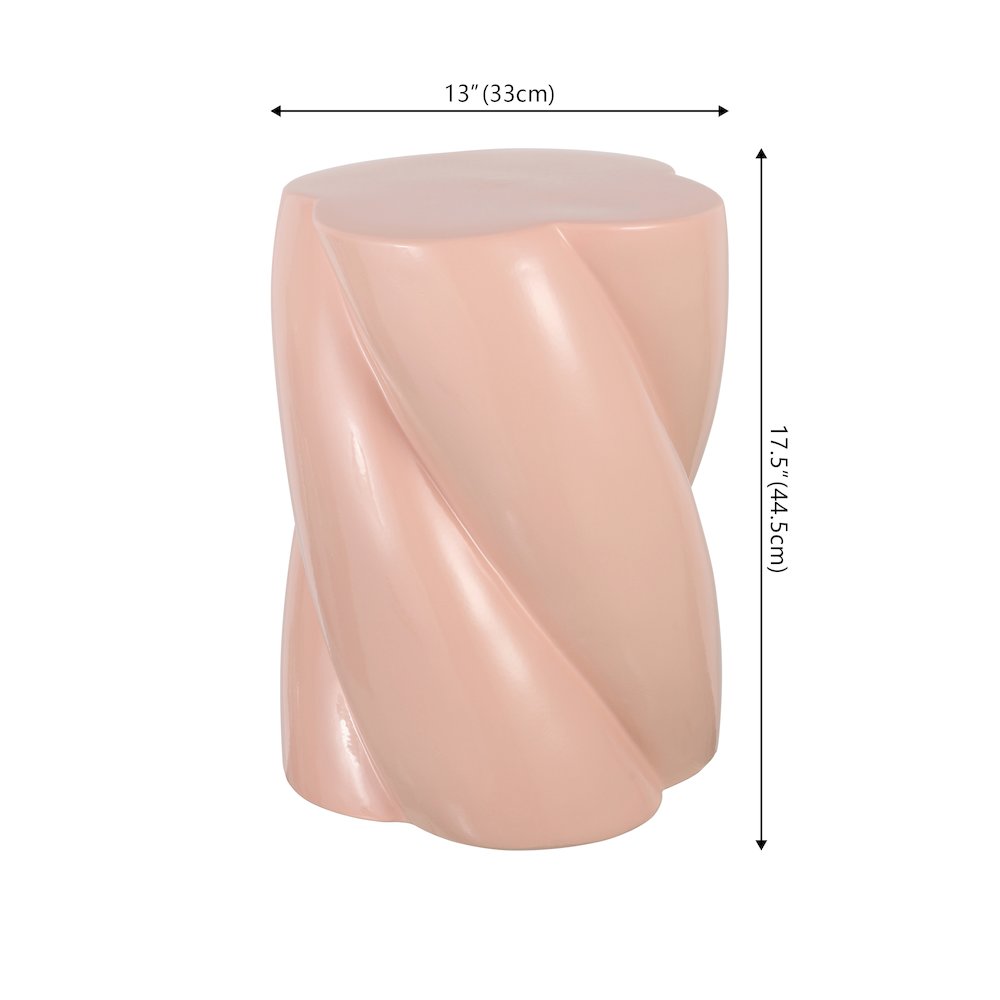 Yves 17.5" Glossy Pink Ceramic Twisted Garden Stool - Indoor/Outdoor Accent. Picture 4
