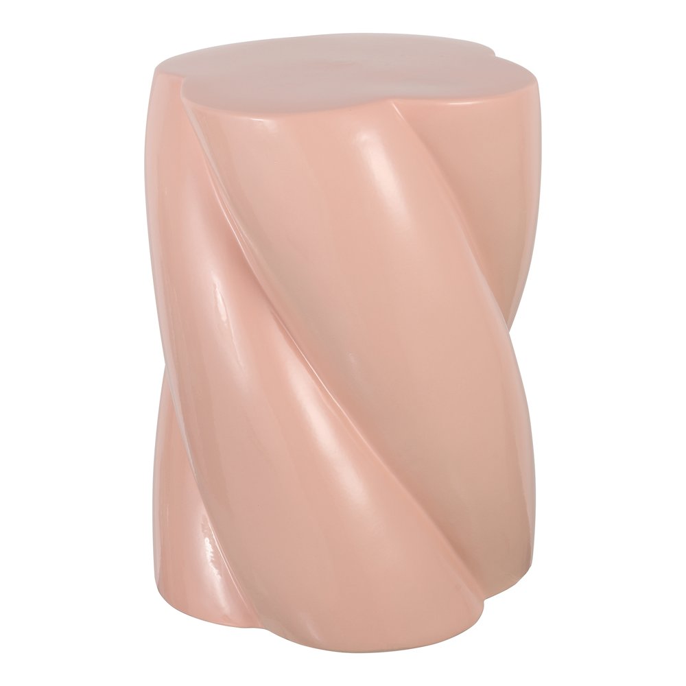 Yves 17.5" Glossy Pink Ceramic Twisted Garden Stool - Indoor/Outdoor Accent. Picture 1
