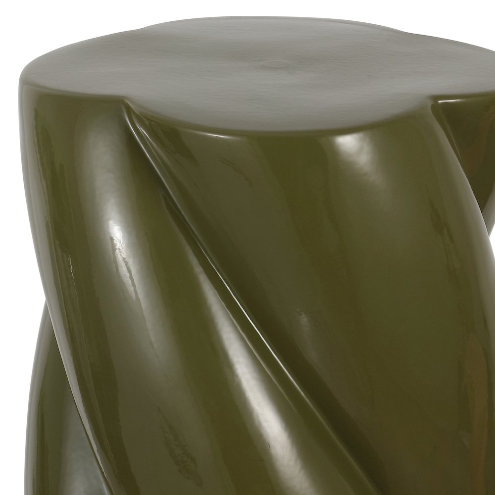 Yves 17.5" Glossy Forest Green Ceramic Twisted Garden Stool - Indoor/Outdoor. Picture 5
