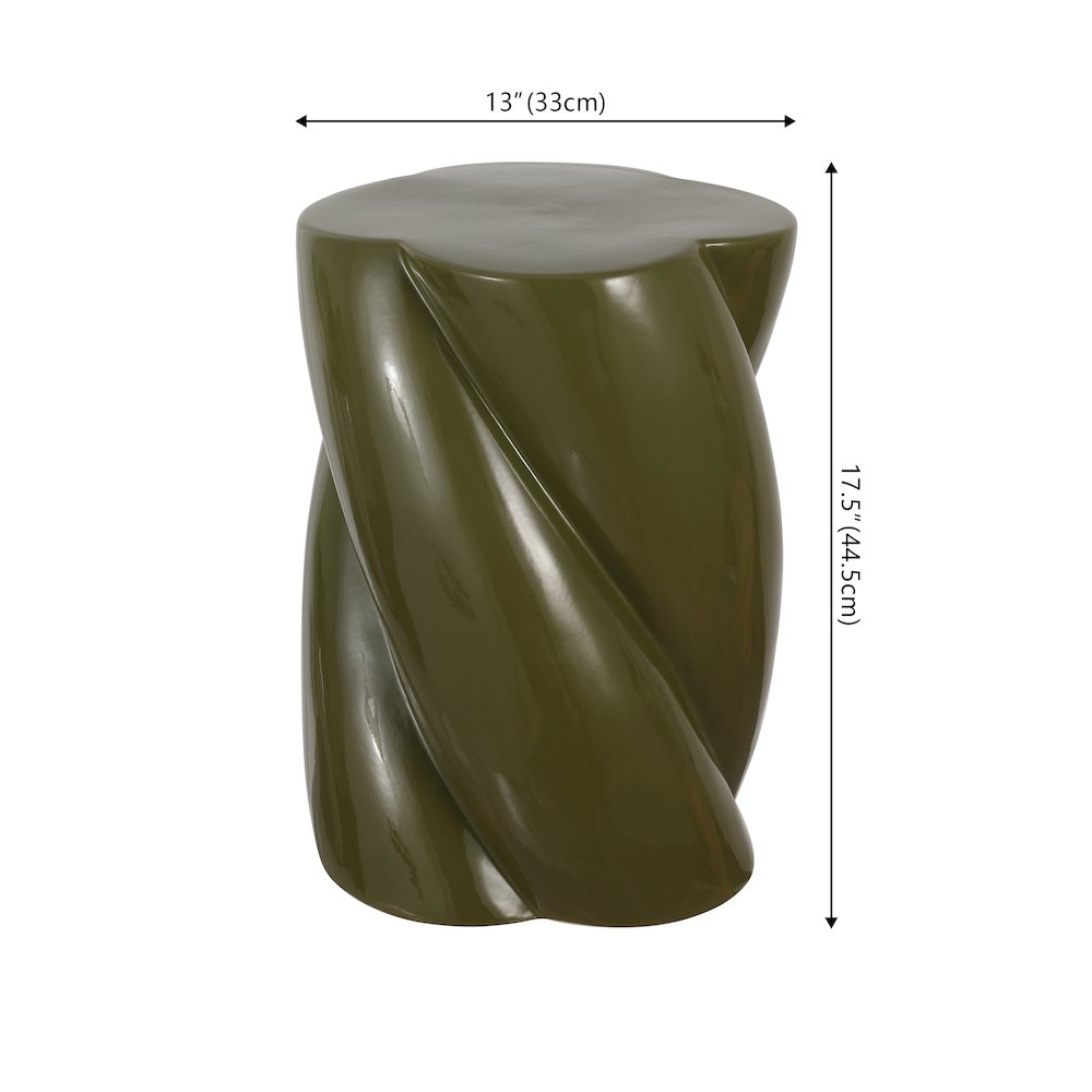 Yves 17.5" Glossy Forest Green Ceramic Twisted Garden Stool - Indoor/Outdoor. Picture 4
