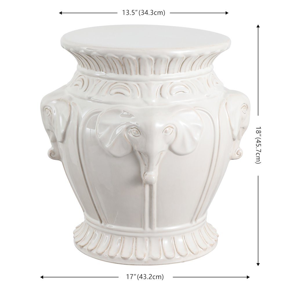Anita 18" Bohemian White Elephant Ceramic Garden Stool - Indoor/Outdoor Glazed. Picture 4