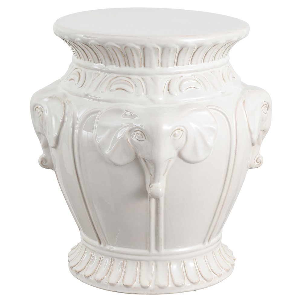 Anita 18" Bohemian White Elephant Ceramic Garden Stool - Indoor/Outdoor Glazed. Picture 1