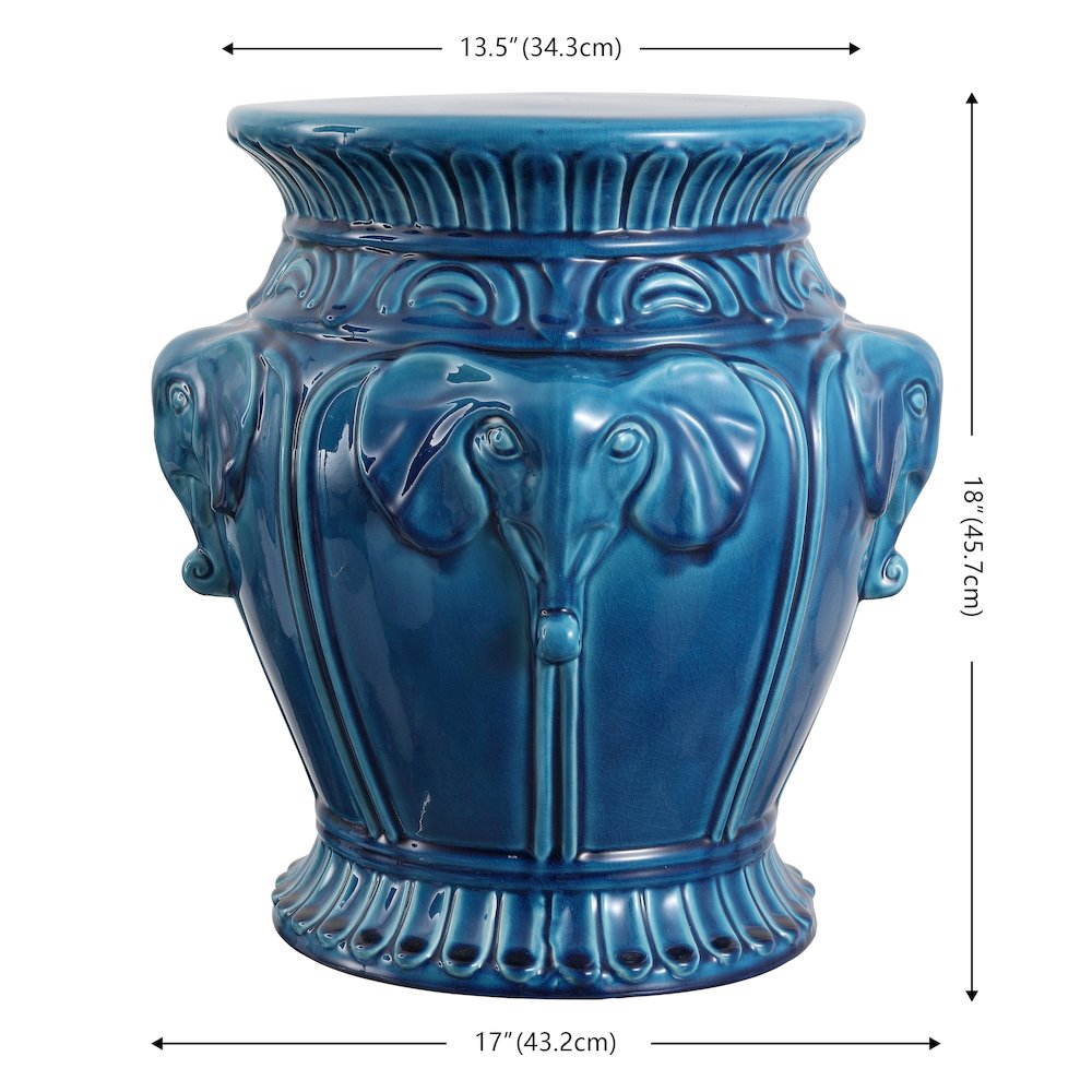 Anita 18" Bohemian Blue Cracks Elephant Ceramic Garden Stool - Indoor/Outdoor. Picture 4