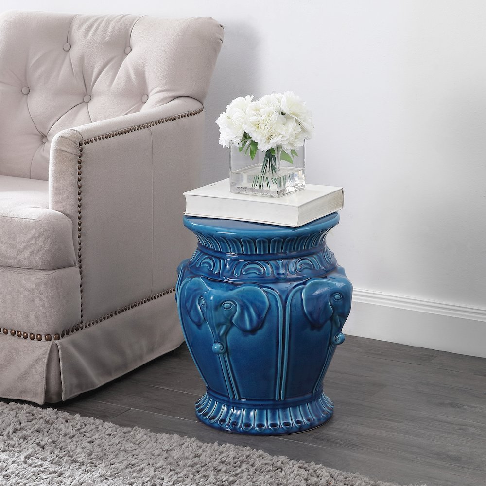 Anita 18" Bohemian Blue Cracks Elephant Ceramic Garden Stool - Indoor/Outdoor. Picture 3
