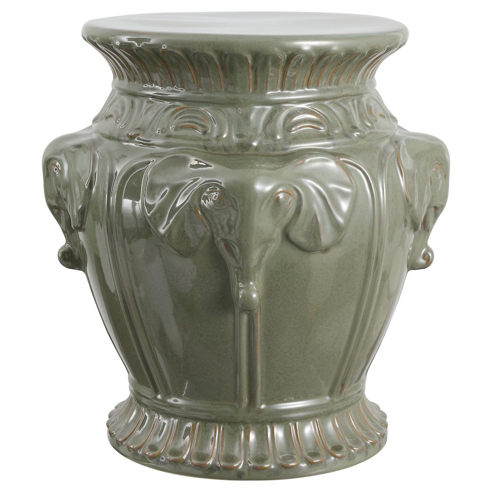 Anita 18" Bohemian Antique Green Elephant Ceramic Garden Stool - Indoor/Outdoor. Picture 1