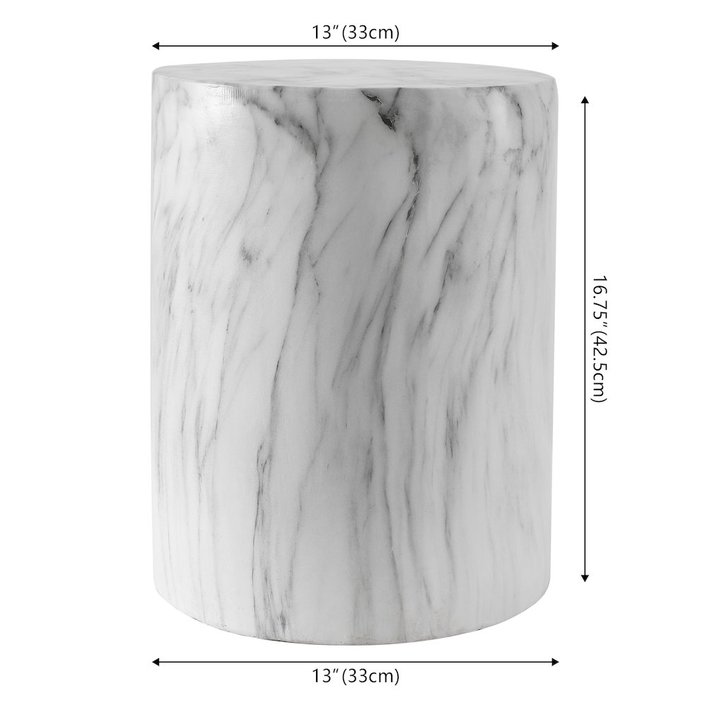 Troy 17" Modern White Faux Marble Cylinder Accent Table. Picture 4