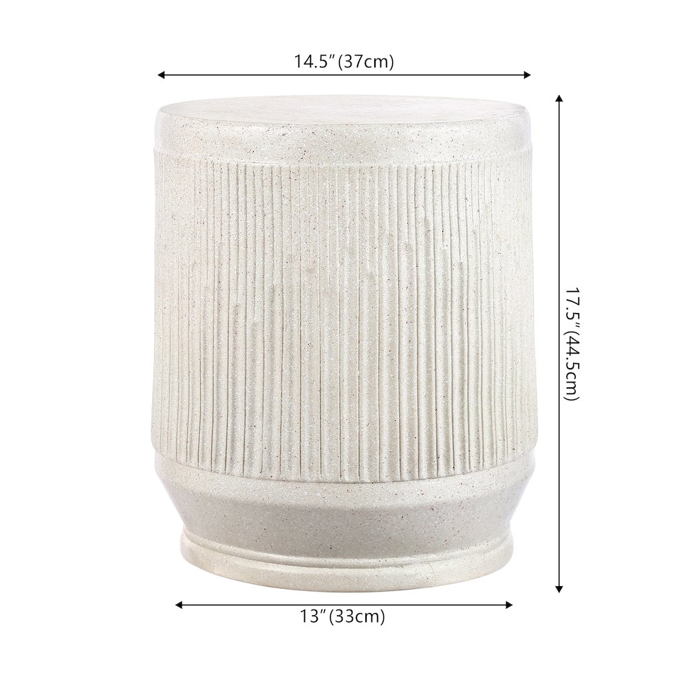 Kline 17.5" Modern Ribbed Cream Terrazzo UV-Resistant Resin Outdoor Accent Table. Picture 3