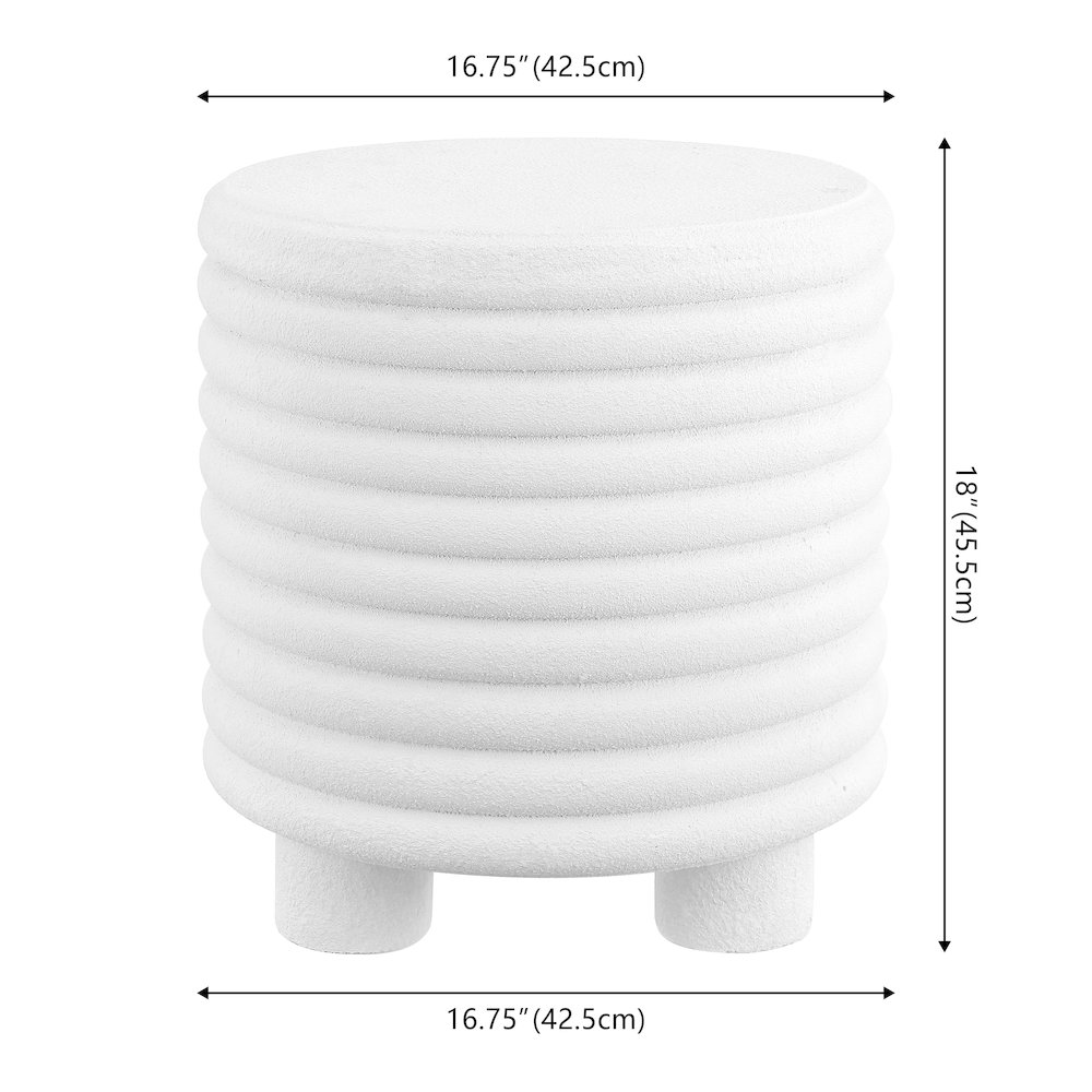 Evans 18" Modern Ribbed Drum Polyresin Outdoor Accent Table and Garden Stool. Picture 3