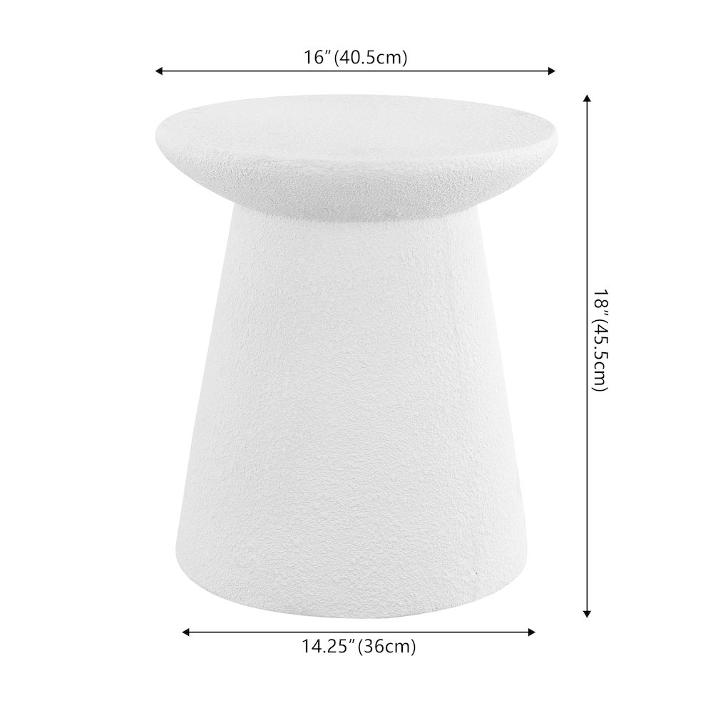 Hollie 18" Minimalist White Frosted Polyresin Indoor/Outdoor Accent Table. Picture 3
